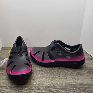 Oofos Oocandoo Recovery Sandals Shoes Black Hot Pink Women 9 New